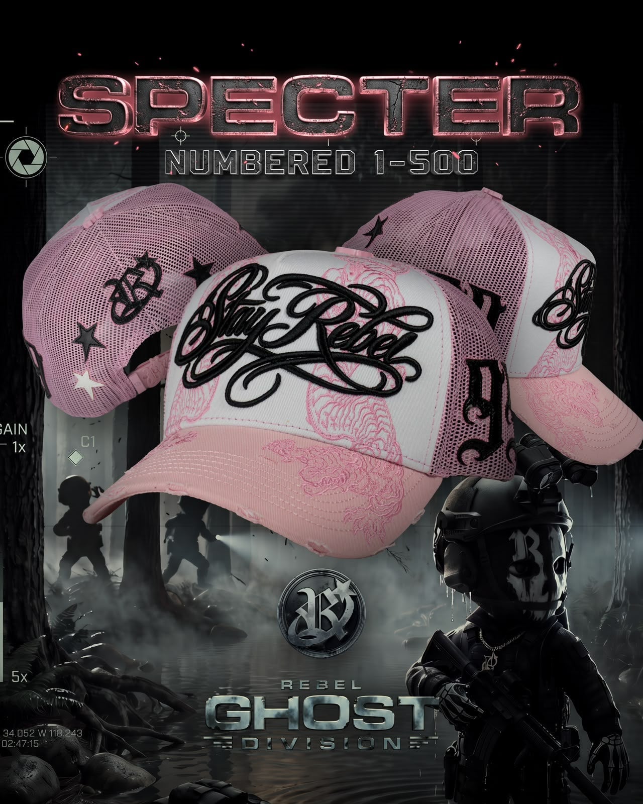 Gorra Rebel Specter Stay Rebel 32 Rosa detalle