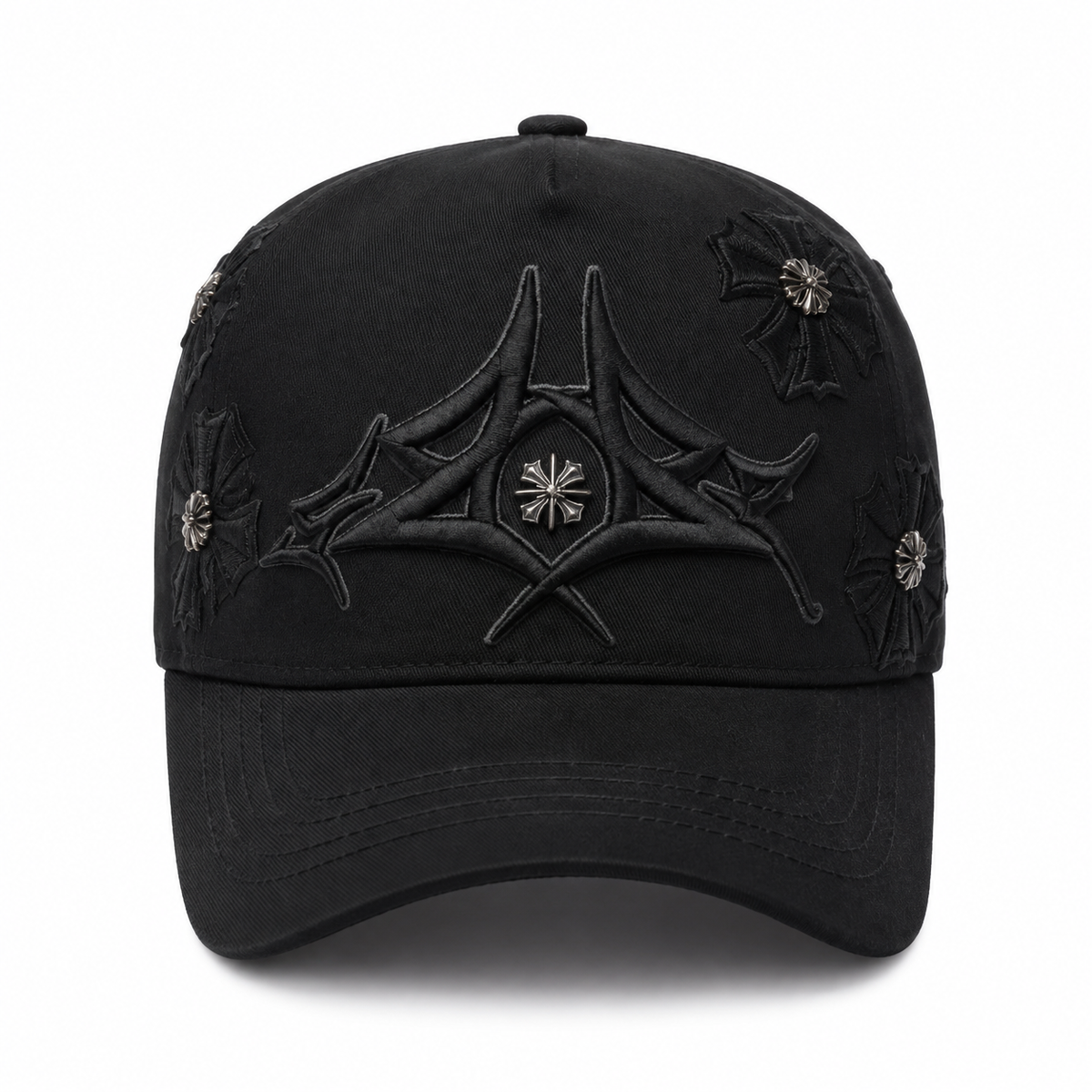 Gorra Baez x 31 Hats Leather negra con emblema bordado en relieve y aplicaciones metálicas