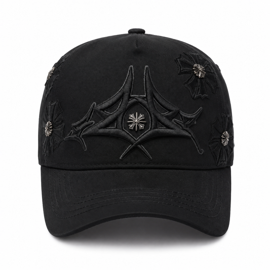 Gorra Baez x 31 Hats Leather negra con emblema bordado en relieve y aplicaciones metálicas