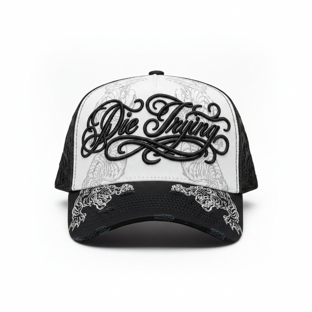 Gorra Rebel Phantom Die Trying blanca preventa full set