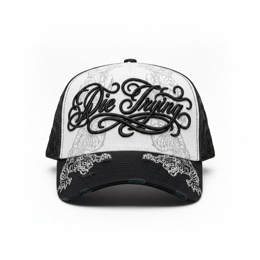 Gorra Rebel Phantom Die Trying blanca preventa full set