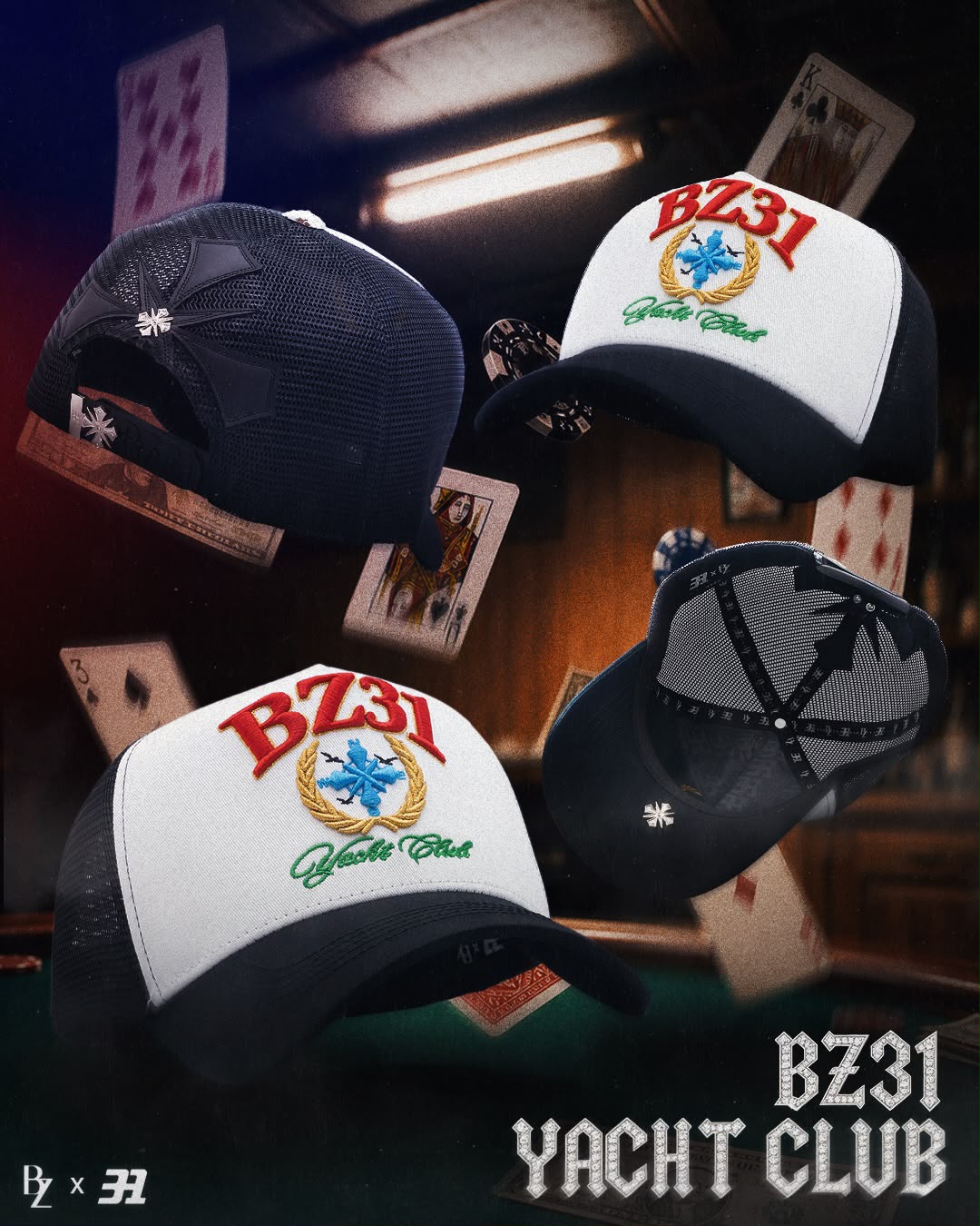 Gorra Baez x 31 Hats Yatch Club redonda blanca detalle