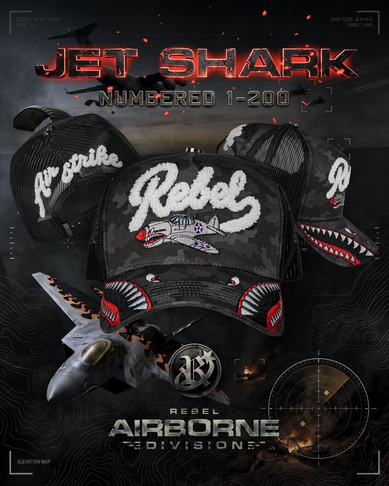 Gorra Rebel Jet Shark detalle